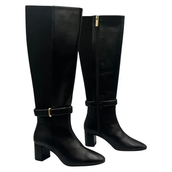 Bruno Magli Paula Leather Block Heel Tall Knee High Boots Black Size 36.5 US 6.5 - Picture 5 of 8